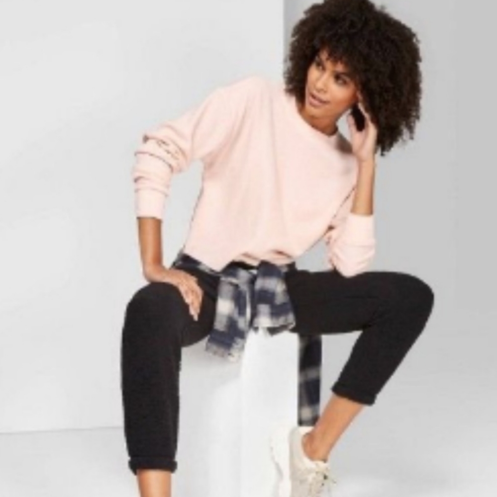 Cropped waffle knit softest thermal top S